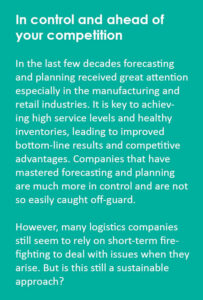 In the last few decades forecasting and planning received great attention especially in the manufacturing and retail industries. It is key to achieving high service levels and healthy inventories, leading undoubtedly to improved bottom-line results and competitive advantages. Companies that have mastered forecasting and planning are much more in control and are not so easily caught off-guard. However, many logistics companies still seem to rely on short-term firefighting to deal with issues when they arise. But is this still a sustainable approach? 